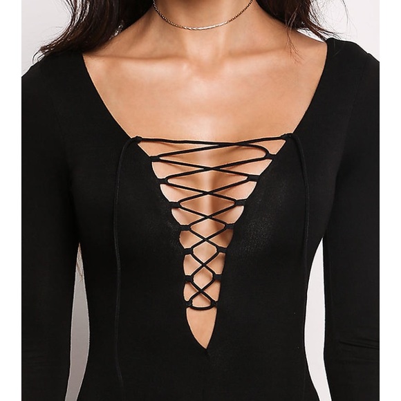 NWT Black lace up bodysuit - Picture 2 of 4